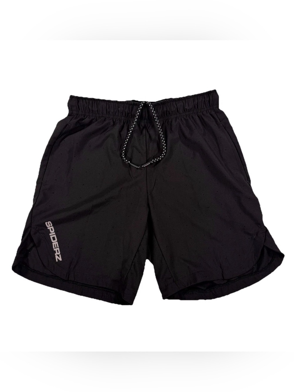 Spiderz Mens Medium Athletic Shorts Black Perforated Running Workout Gym Pockets